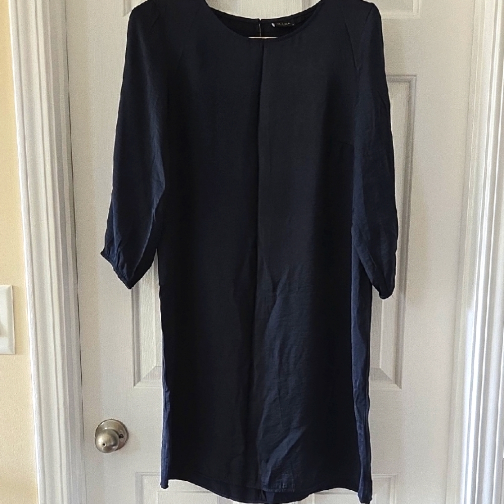 Vila Blue Sheath Dress 3/4 Dolman Sleeve Crew Neck